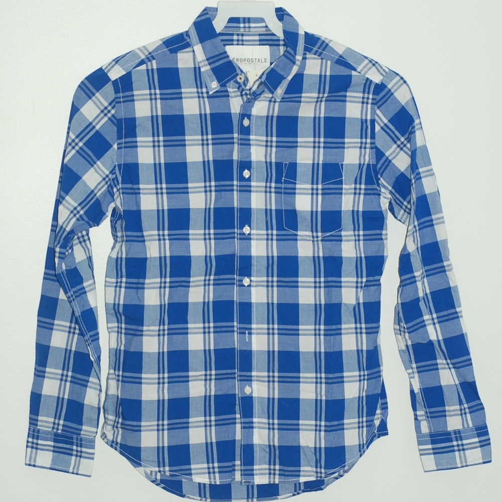 Aeropostale Plaid Long Sleeve Blue Button Down